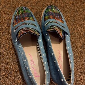 Betsey Johnson Denim Embellished Loafers (Halliee) Size 8